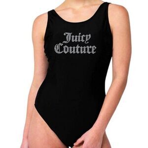 Juicy Couture Black Swimsuit Size L One-piece Highneck Scoop back Pearls NWT Y2K